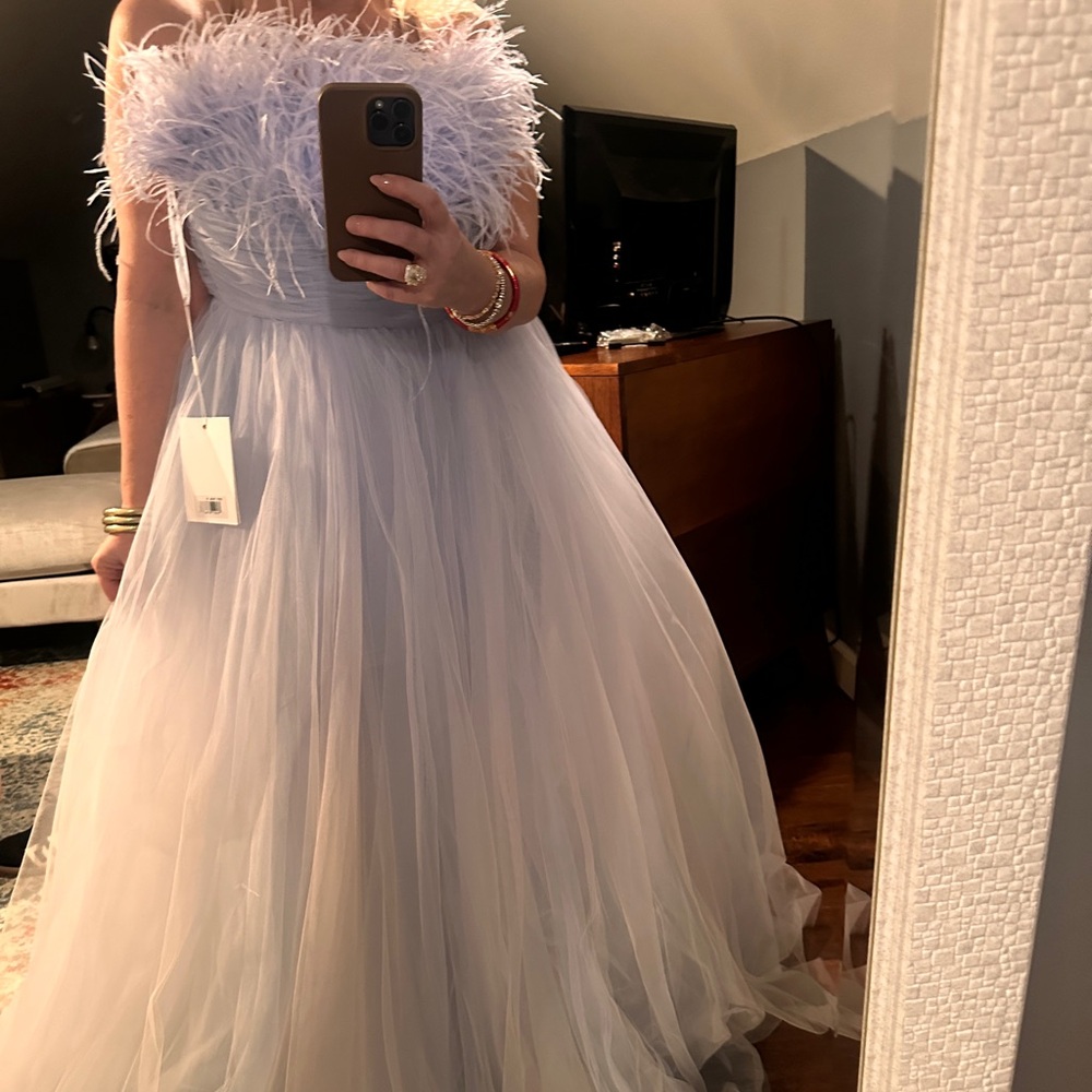 Mac Duggal Lavender Feathered Prom Dress
